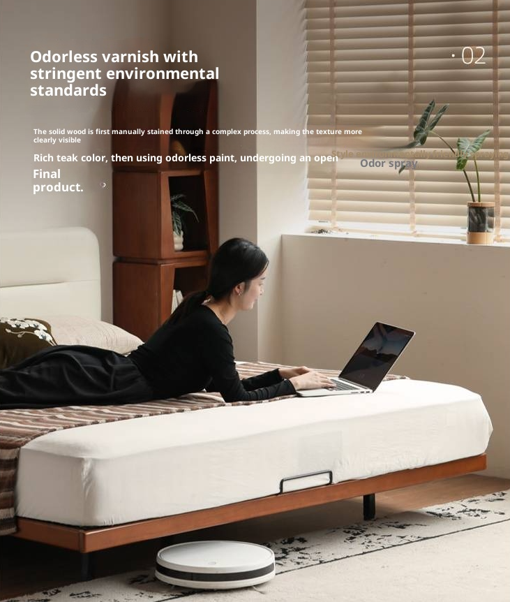 Poplar Solid Wood Floating Soft Bed, Vintage with Light