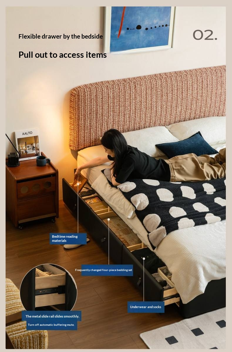 Terracotta Corduroy Storage Bed with Adjustable Headboard and Black Faux Leather Base