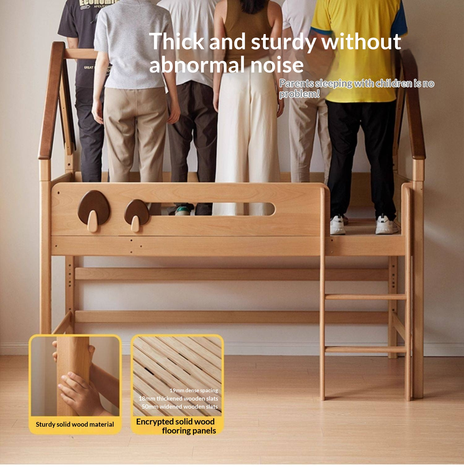 Beech Solid Wood Children's Loft Bed with Table Under Bed