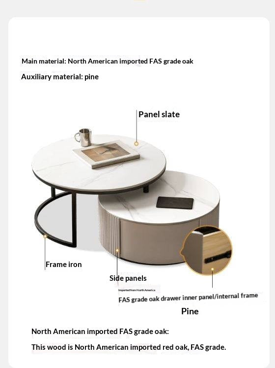 Oak Solid Wood French Light Luxury Rock Plate Coffee Table