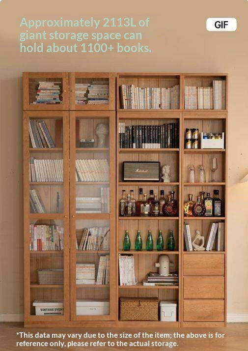 Cherry Solid Wood Bookcase Floor-Standing Free Combination Bookshelf