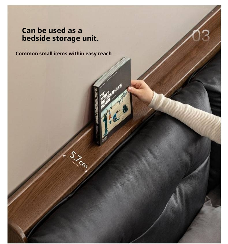 Oak Solid Wood Luxury Genuine Leather Box Bed