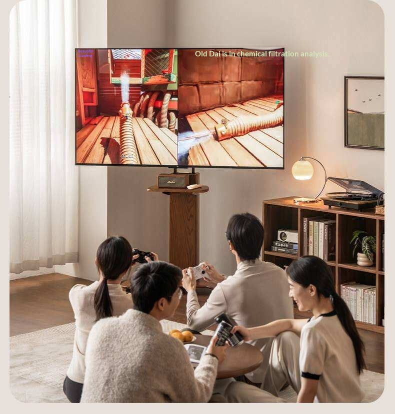 Oak Solid Wood TV Stand with Open Wall Rack and Mobile Cart Base