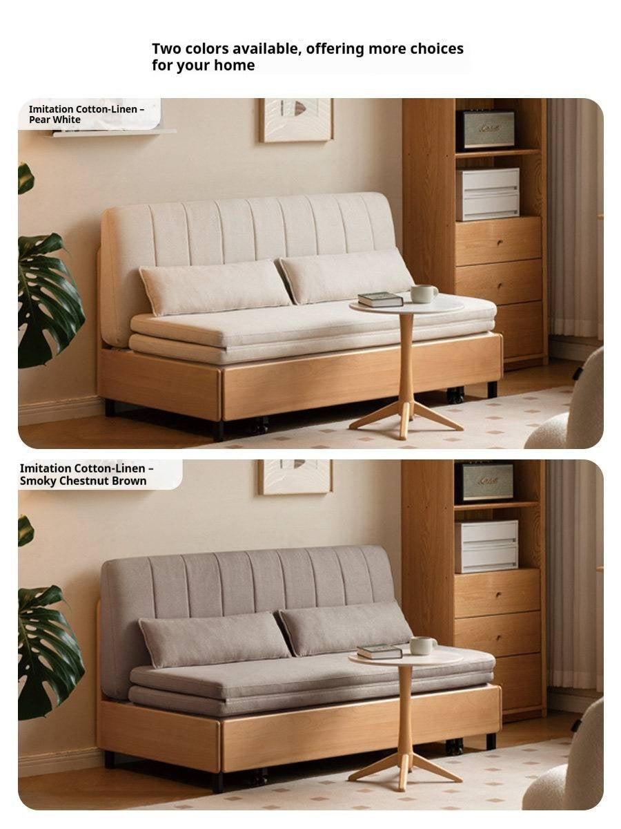 Beech, Birch Solid Wood Channeled Sofa Bed with Three-Fold Pull-Out Mechanism and Metal Legs