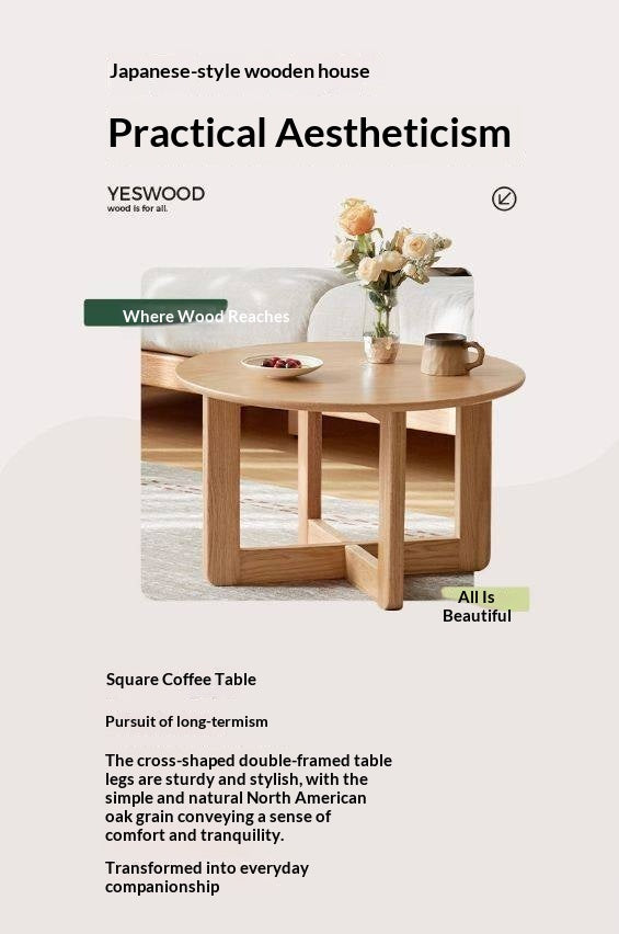 Oak Solid Wood Modern Round Coffee Table