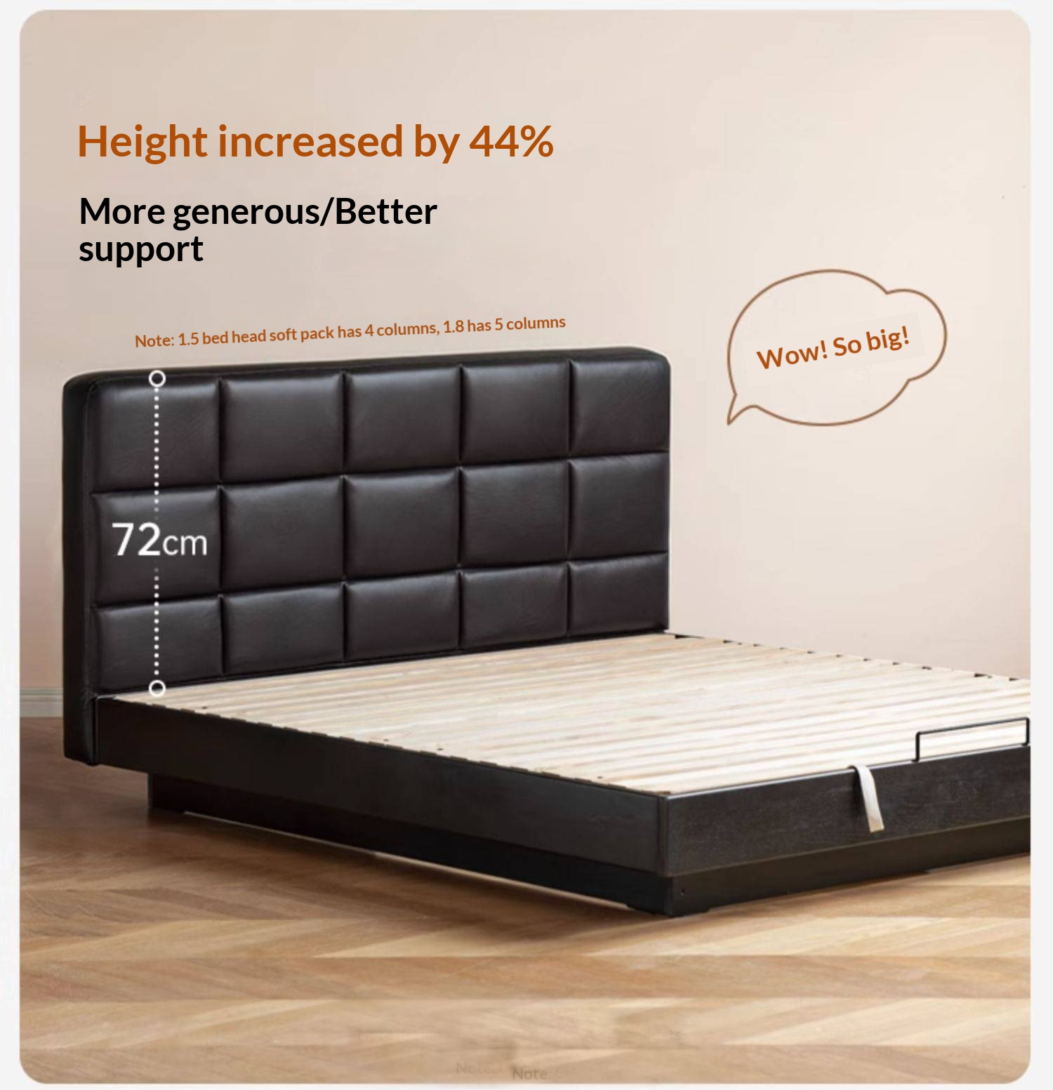 Oak Solid Wood Genuine Leather Upholstered Box Bed Retro Black Floating Bed