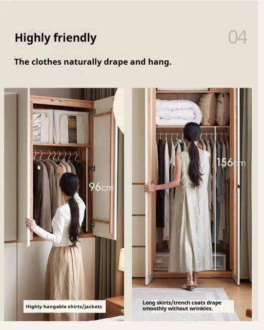 Oak Solid Wood Wardrobe with Double Doors