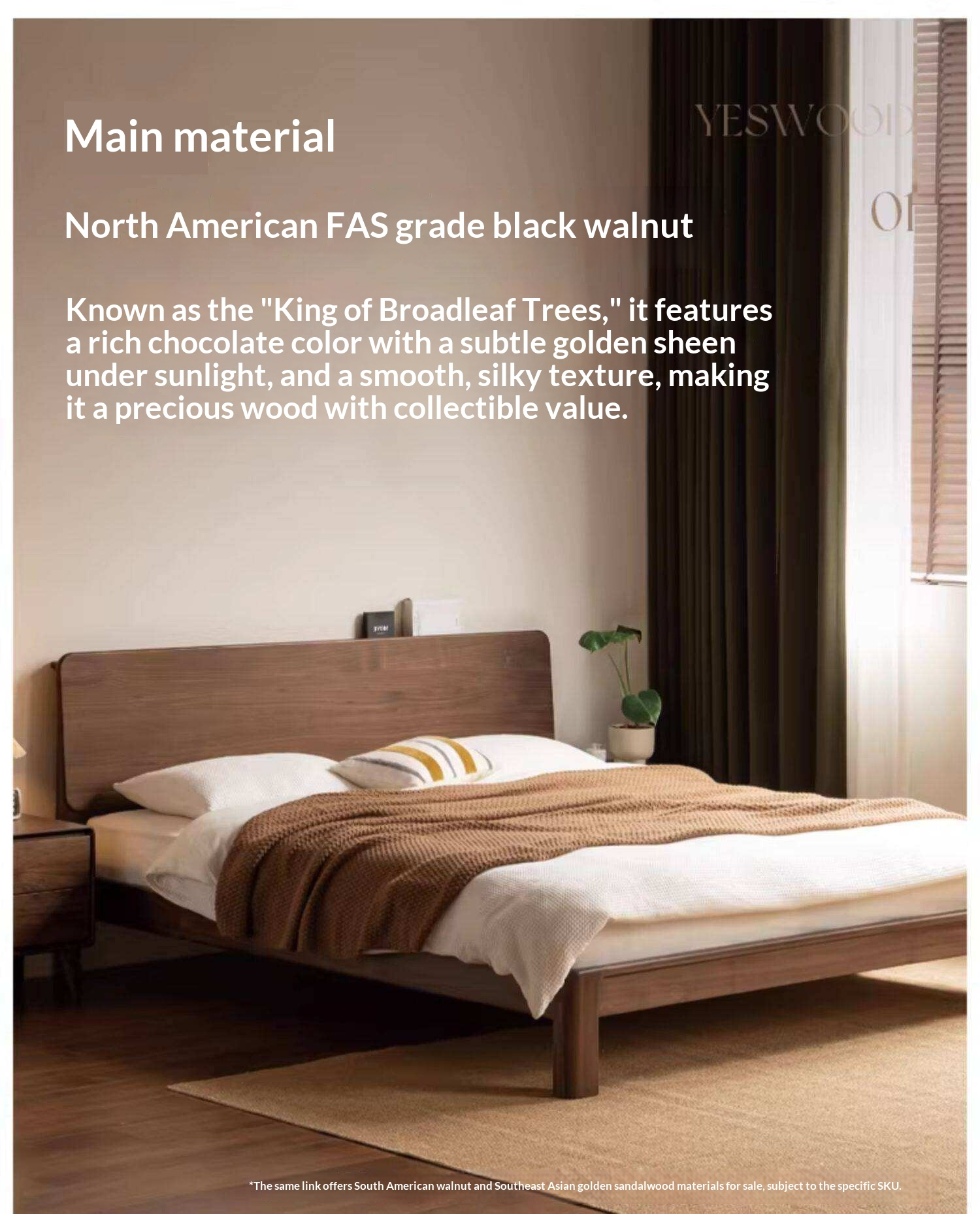 Black Walnut, Golden Sandalwood Solid Wood Bed
