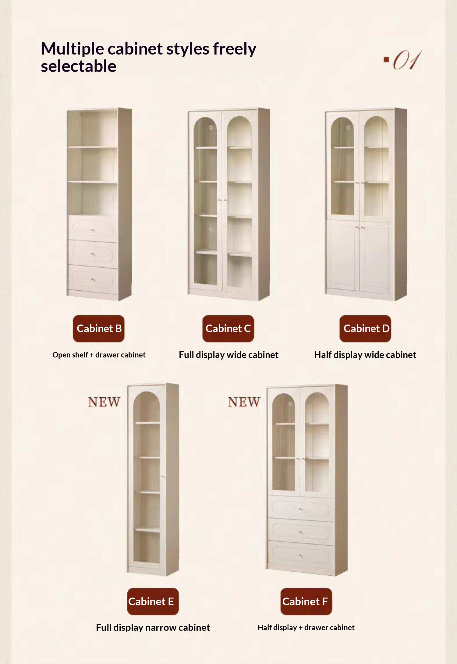Solid RubberWood Bookcase White With Glass Door French Cream Style