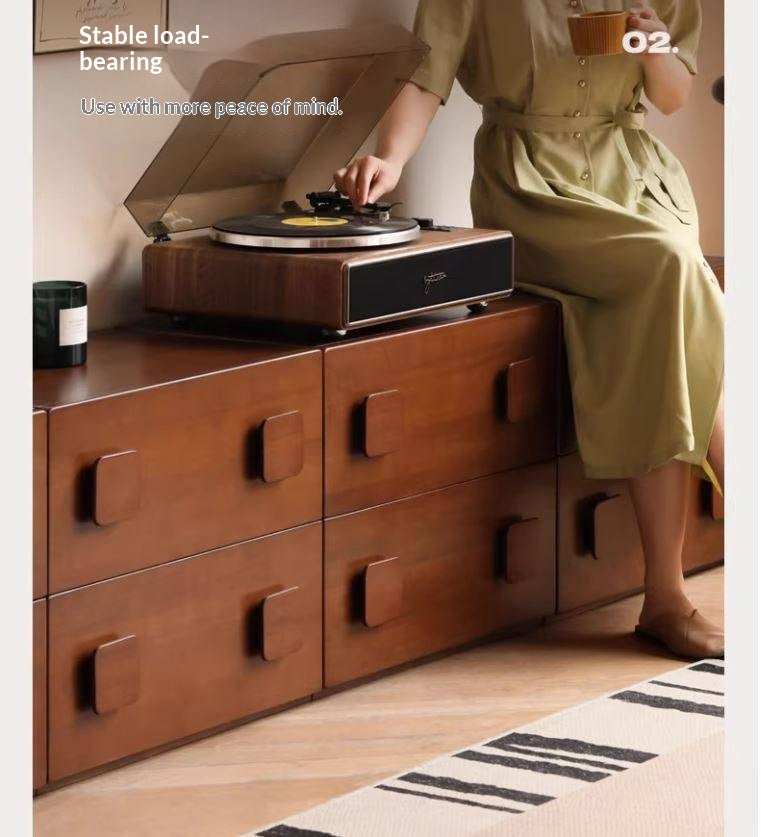 Poplar, Black Walnut, Ash, Cherry, Oak, Birch Solid Wood Retro Module Combination TV Cabinet.