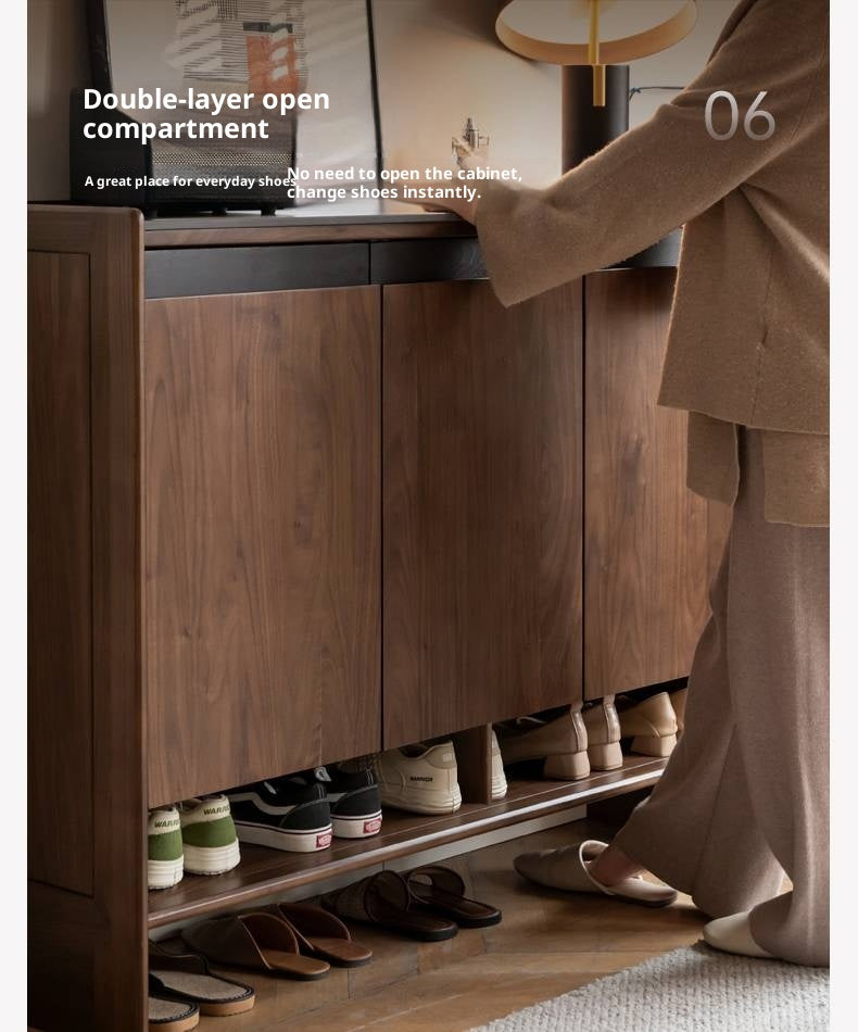 Black Walnut, Oak Solid Wood Italian Style Light Luxury Shoe Cabinet