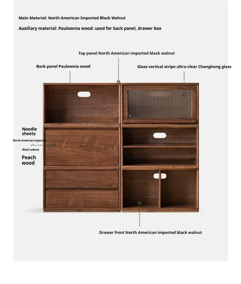 Black Walnut, Oak Solid Wood TV Cabinet Modern Module Combination Storage.