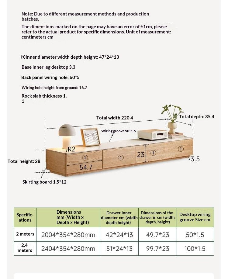 Oak, Rubberwood Modern Rock Slab Floor TV Cabinet