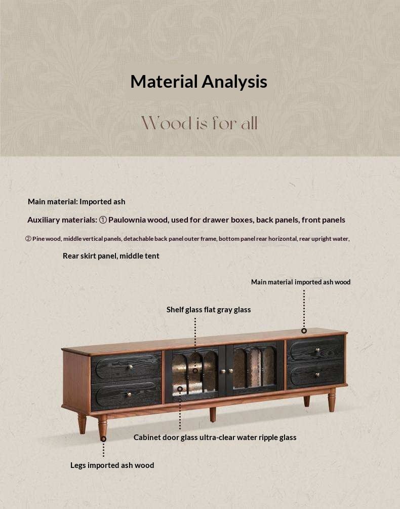 Black Walnut, Ash Solid Wood TV Cabinet with Integrated Storage, Vintage Style Floor Cabinet