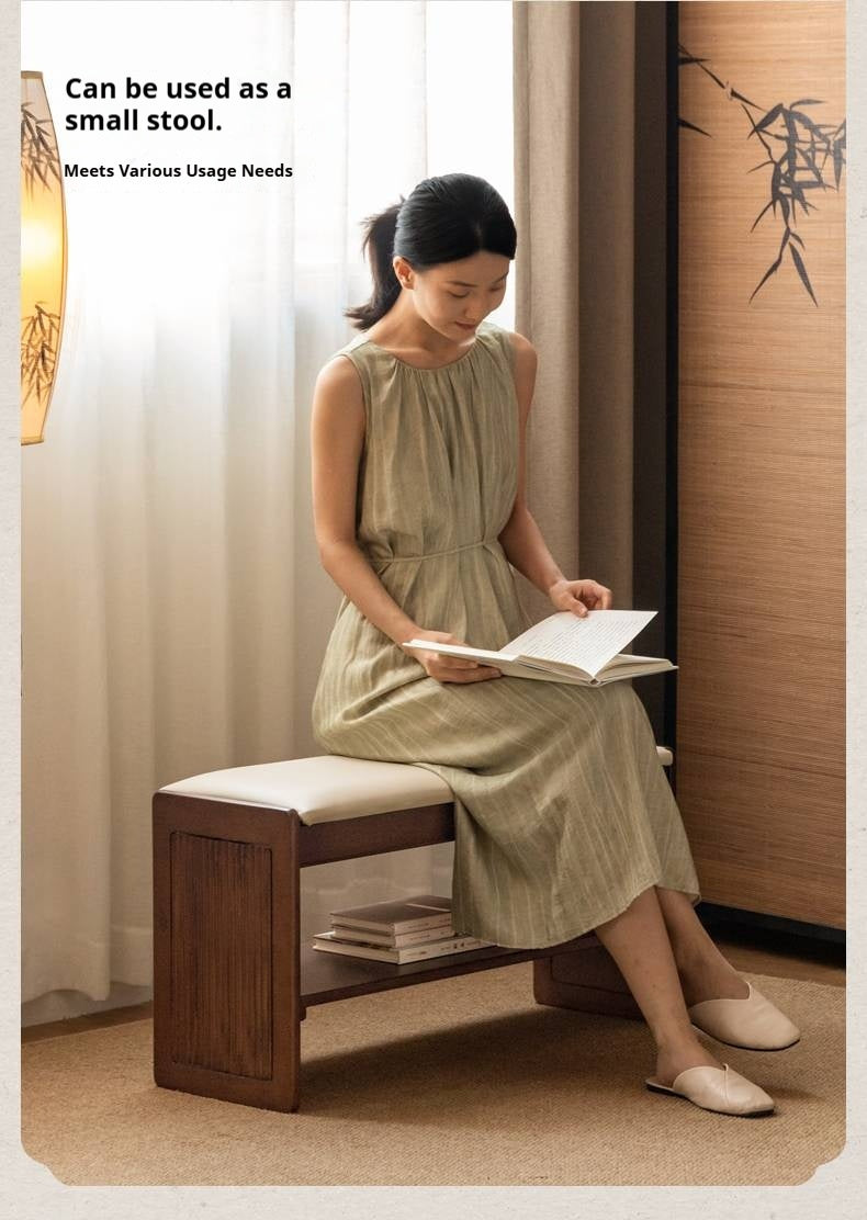 Solid Rubberwood Entryway Shoe Stool with Flip Top