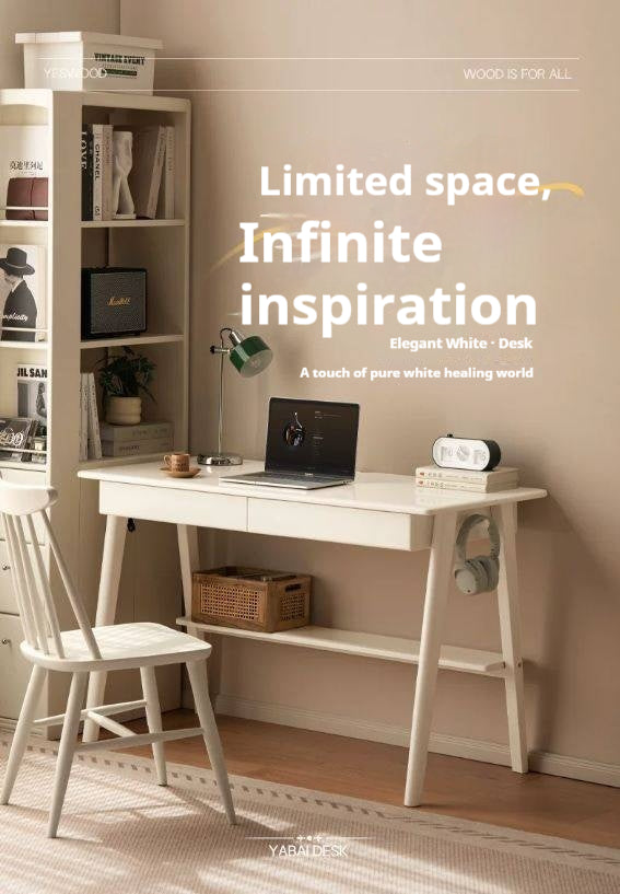 Solid Rubberwood Cream Wind Office Desk