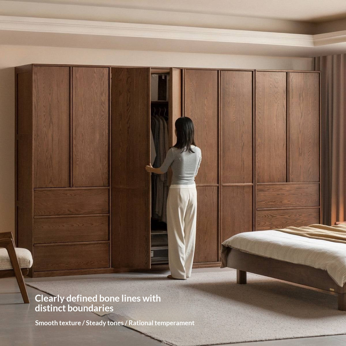 Oak Solid Wood Wardrobe with Modern Minimalist Design
