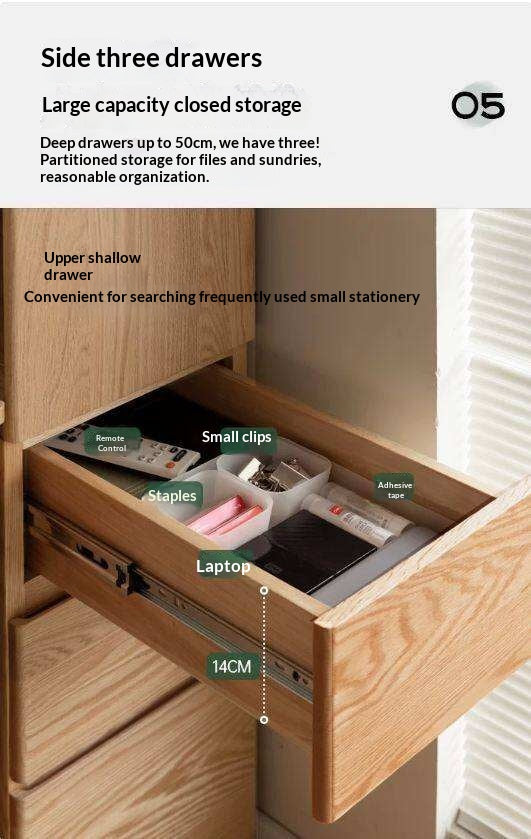 Oak Solid Wood, Solid Rubberwood Bookcase, Floor-Standing Storage Cabinet