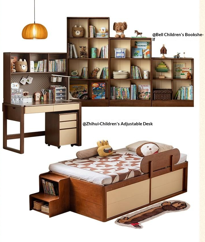 Rubberwood Solid Wood Kids’ Platform Bed and Hidden Storage