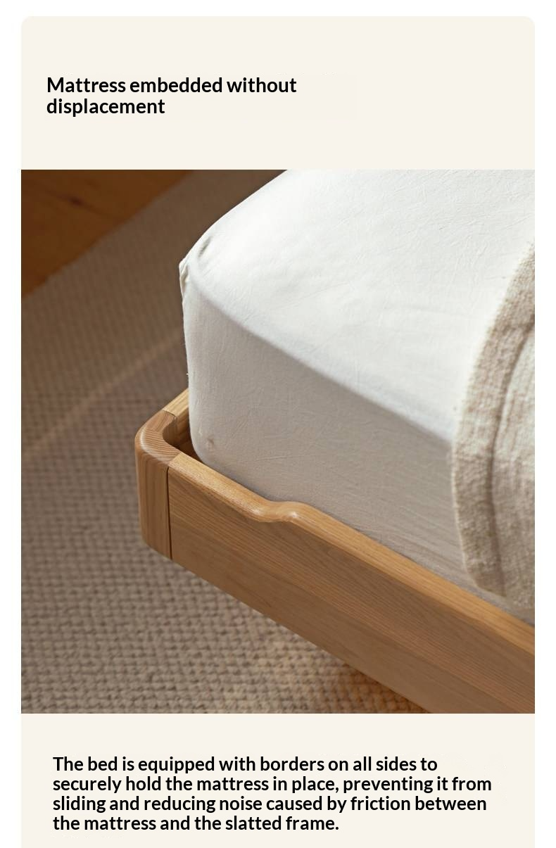 Ash Solid Wood Floating Bed — Large Slab, Simple Modern Design