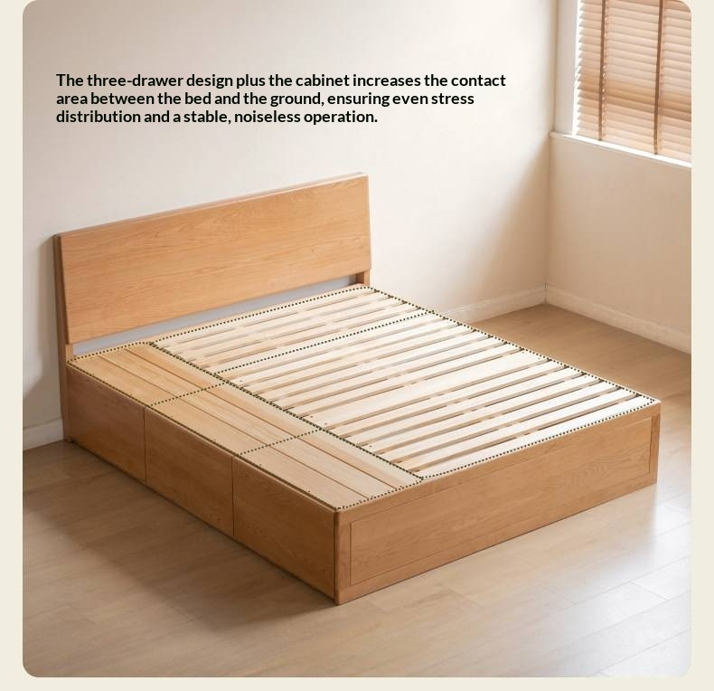 Cherry Solid Wood Storage Bed with Side Storage Drawers