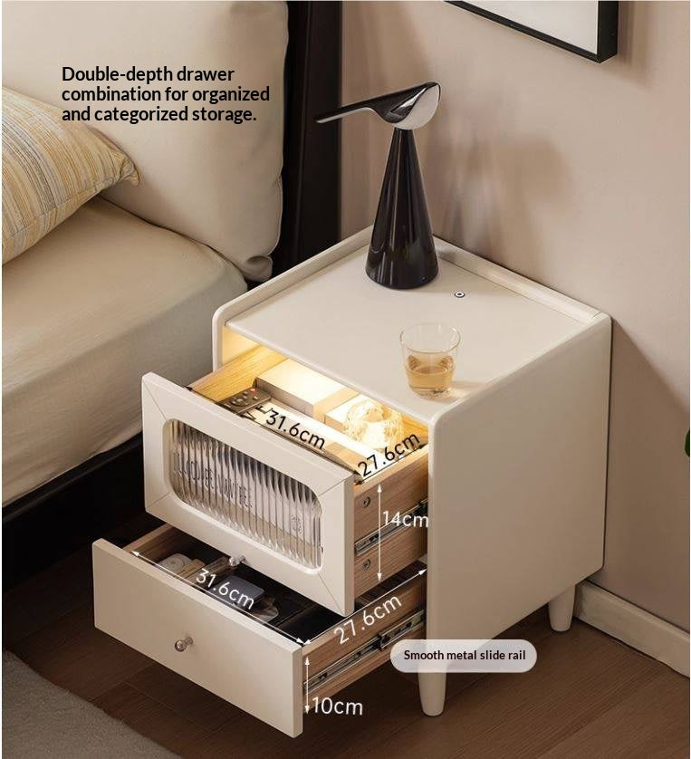 Solid Rubberwood Modern Cream Style Nightstand