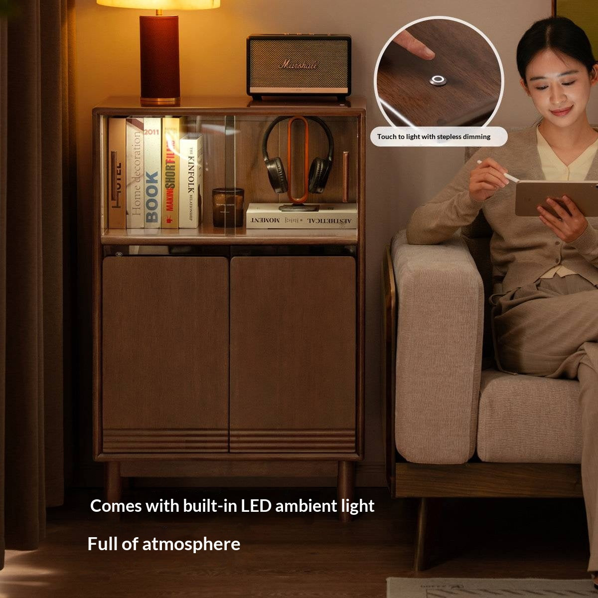 Solid Longan Hardwood Side Cabinet with Storage Space