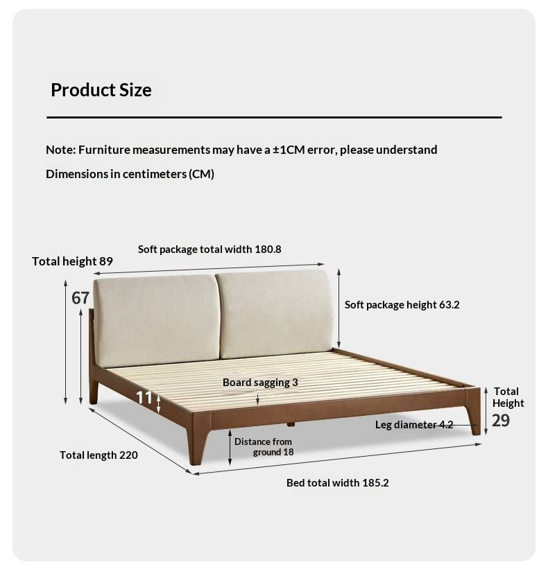 Beech Solid Wood Bed — Nordic Style, Modern Minimalist Design