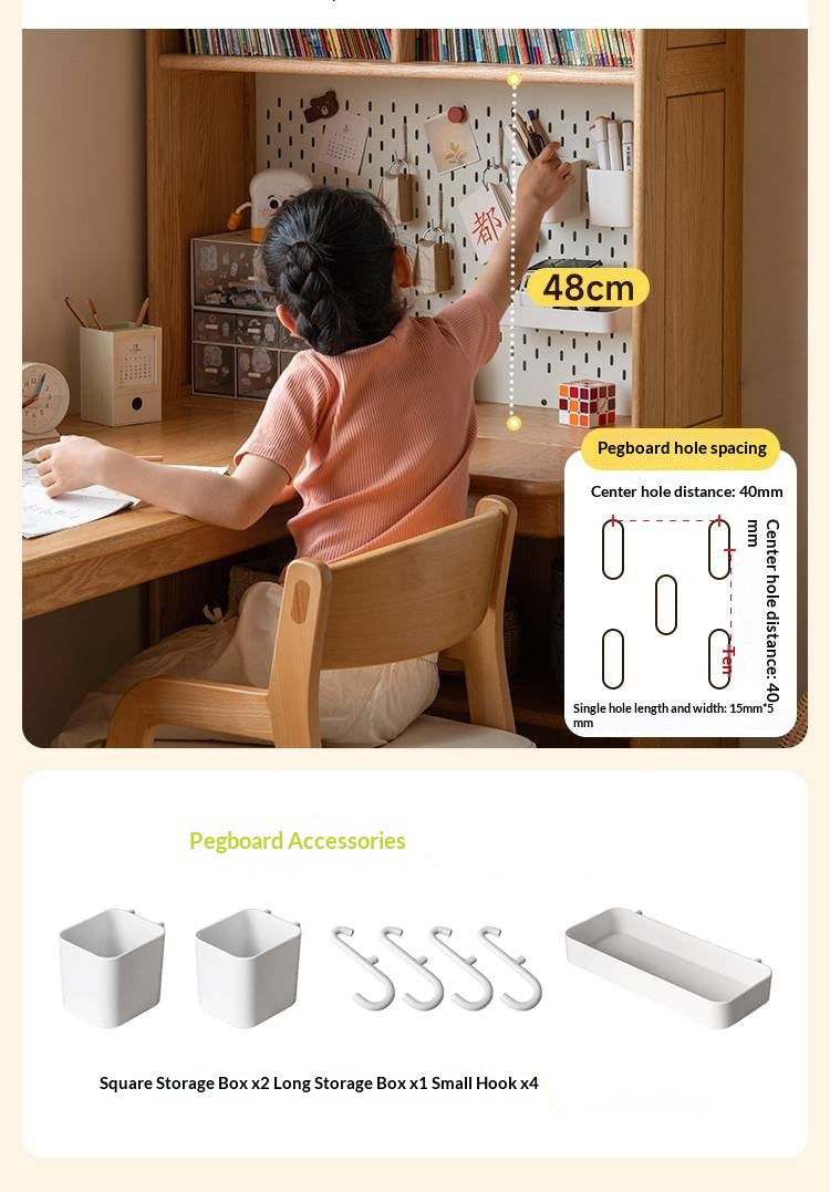 Oak Solid Wood Children's Study Desk, Bookshelf, Wardrobe