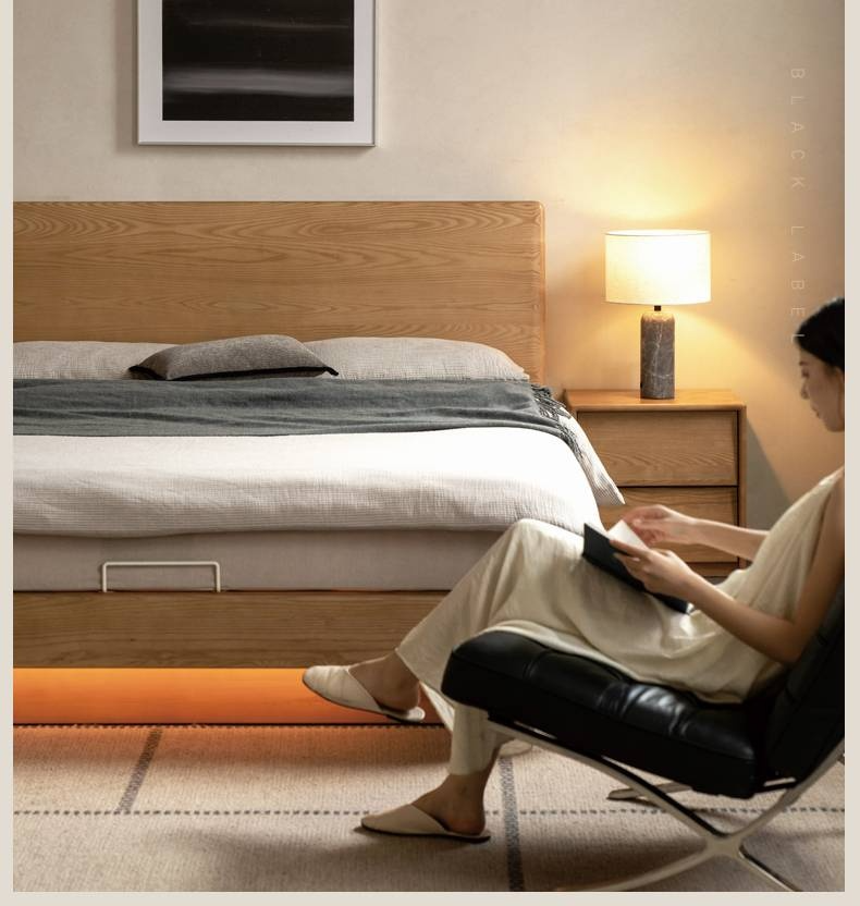 Ash Solid Wood Electric Storage Box Bed — Modern Minimalist Design
