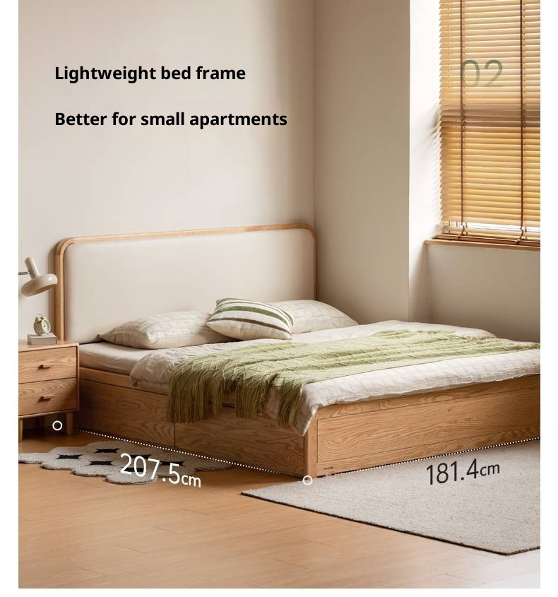 Oak Solid Wood Genuine Leather,  Eco-leather Box Bed