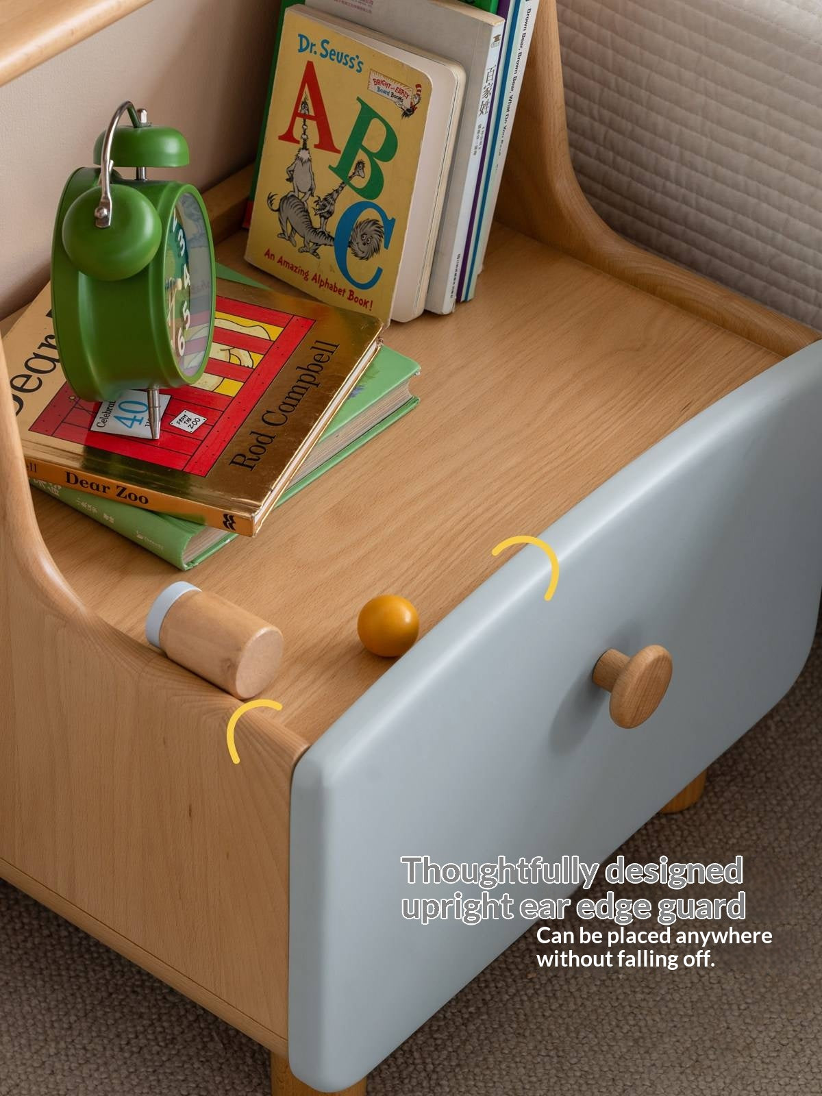 Beech Solid Wood Kids Nightstand Built-in Night Light