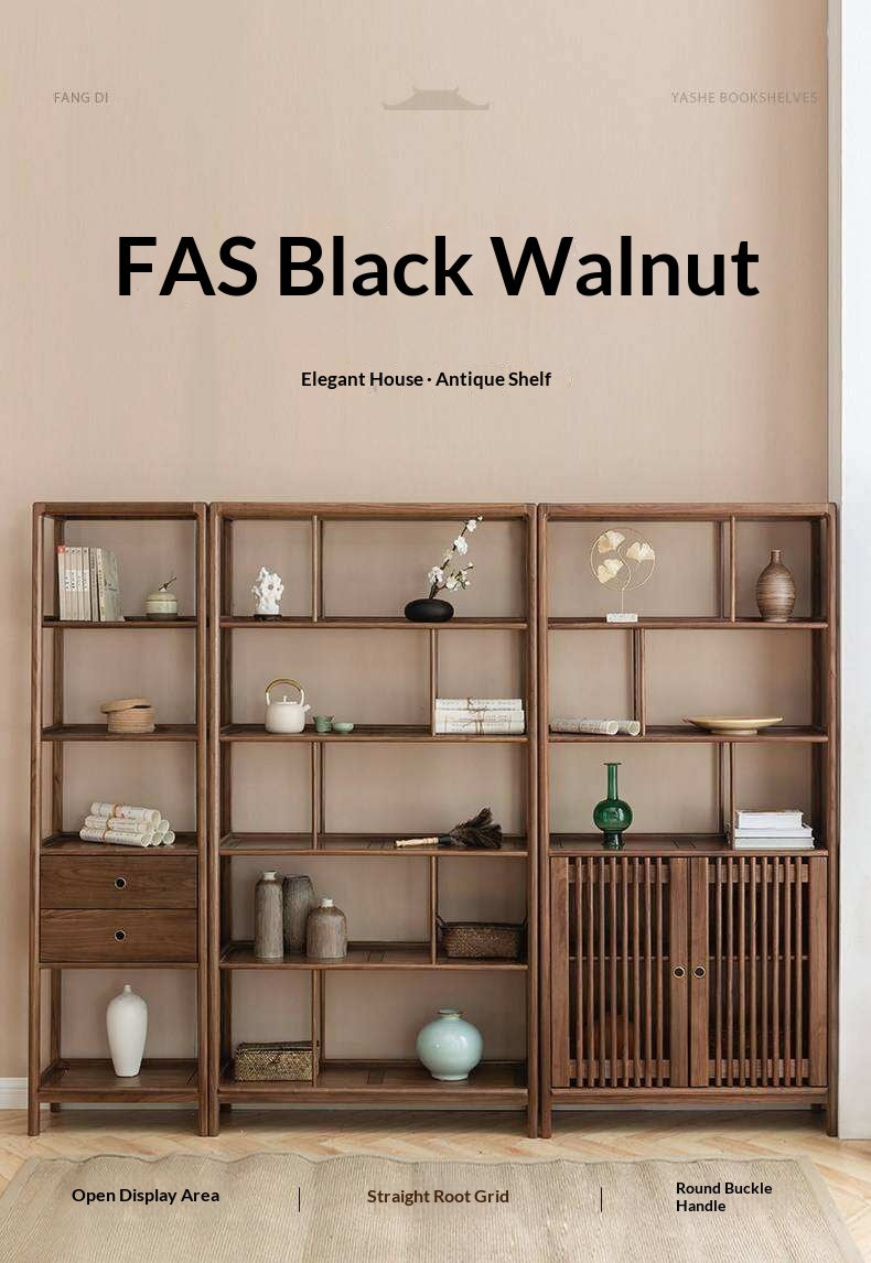 Black Walnut, Ash Solid Wood Bookshelf Combined Bookcase Display Cabinet Wall Shelf