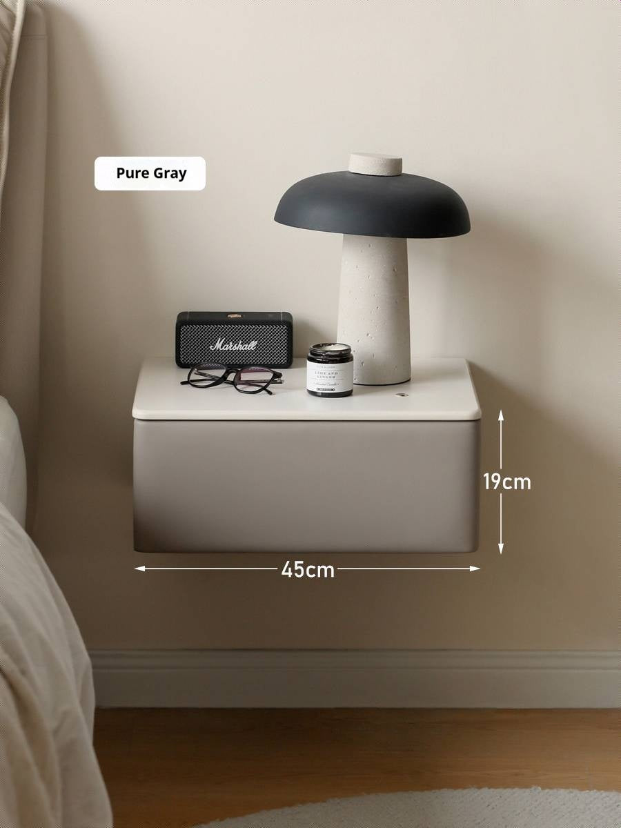 Organic Leather Wall Mounted Cream Rock Board Floating Nightstand: