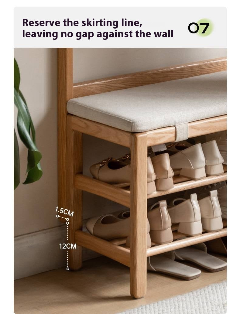 Oak, Beech Solid Wood Shoe Bench With Hanger
