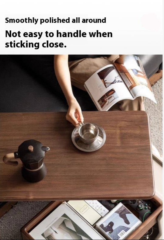 Black Walnut Solid Wood Liftable Rotating Mobile Side Table
