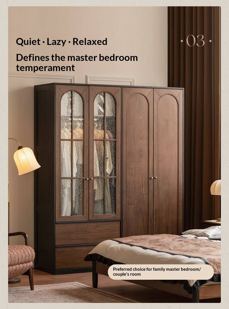 Black Walnut Solid Wood Wardrobe French Retro Style