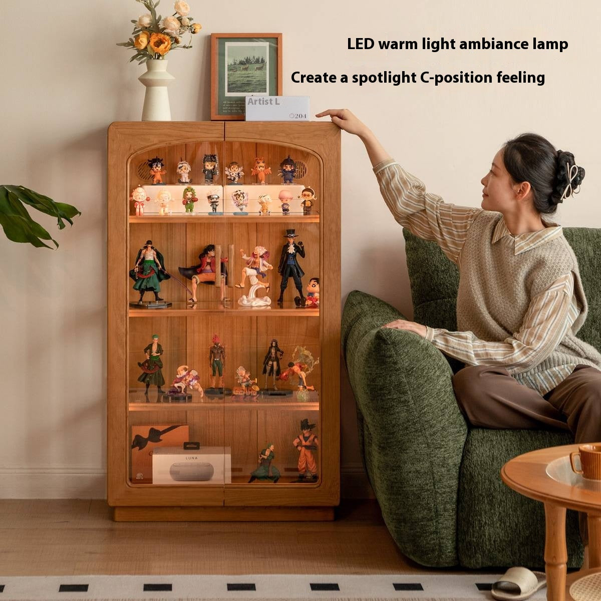 Cherry Solid Wood Retro Style With Light Side Cabinet