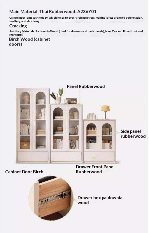 Solid RubberWood Bookcase With Door French Cream Style