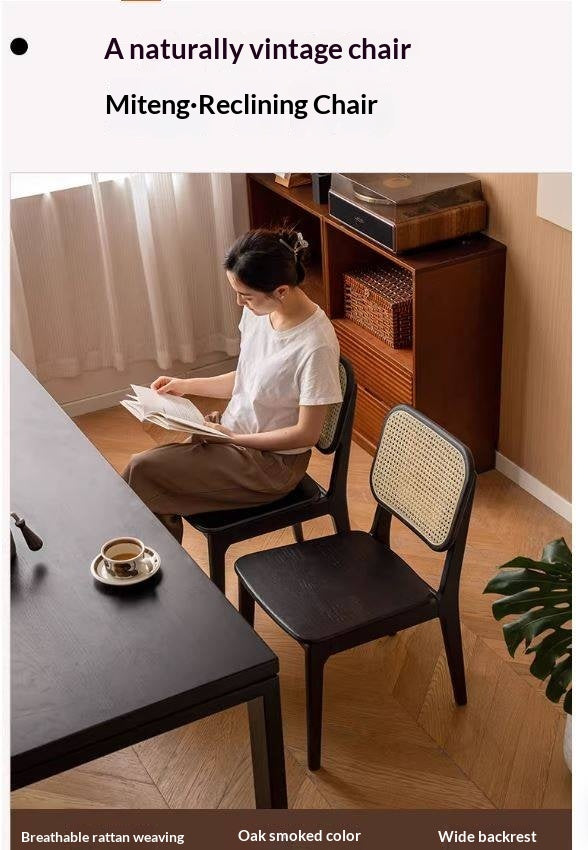 4 pcs Oak Solid Wood Back Rattan Dining Chair