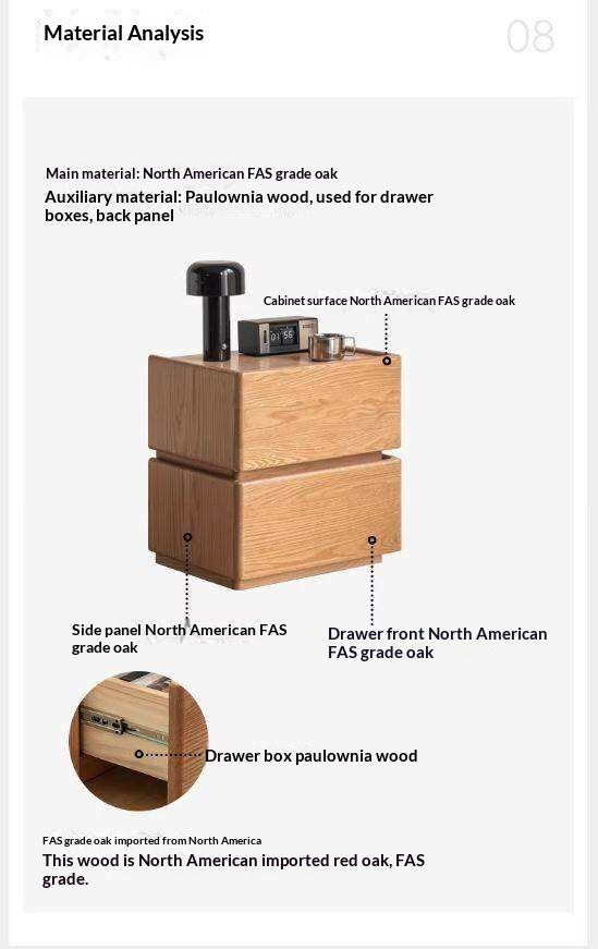 Oak Solid Wood Nightstand with Storage Drawer