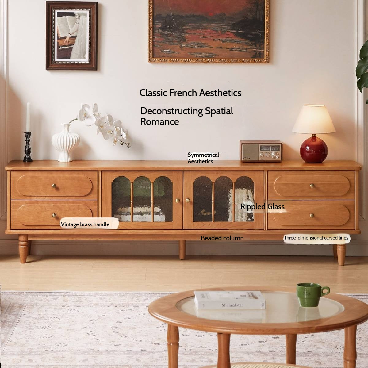 Cherry Solid Wood Style French Retro TV Stand