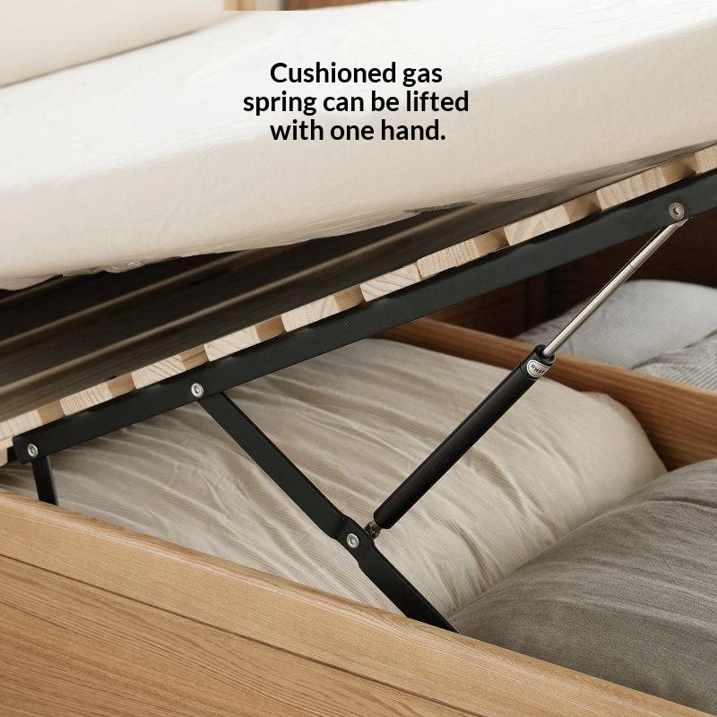 Ash Solid Wood Floor Bed — Modern Minimalist, High Box Design with Genuine Leather