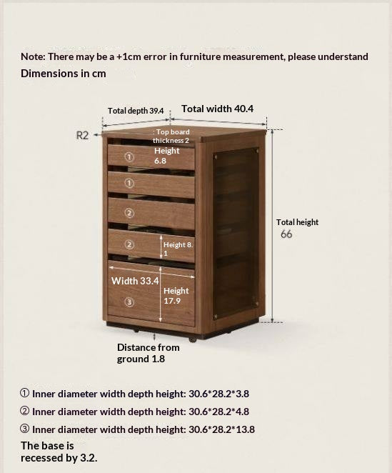 Black Walnut Solid Wood Tea Set Storage Rolling Side Cabinet with Fluted Drawers