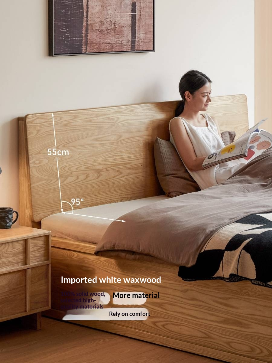 Ash Solid Wood Bed — Slab Design, Home Italian Light Luxury Box Bed