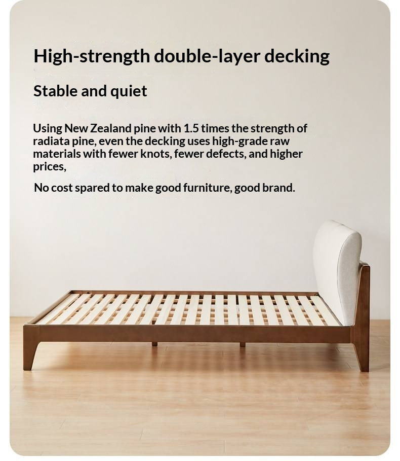 Beech Solid Wood Bed — Nordic Style, Modern Minimalist Design