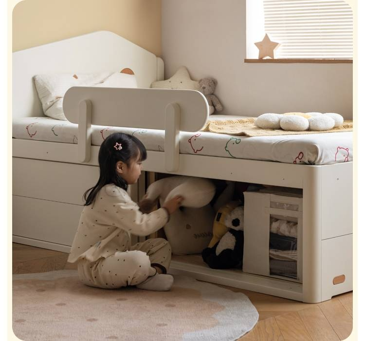 Rubberwood Solid Wood Children's White Storage Box Bed