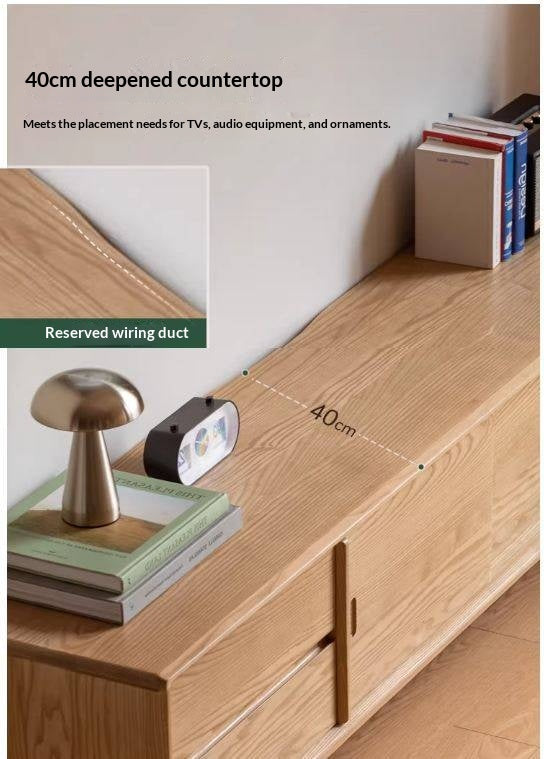 White Ash, Ash Solid Wood TV Stand with Sliding Doors and Sleek Finish