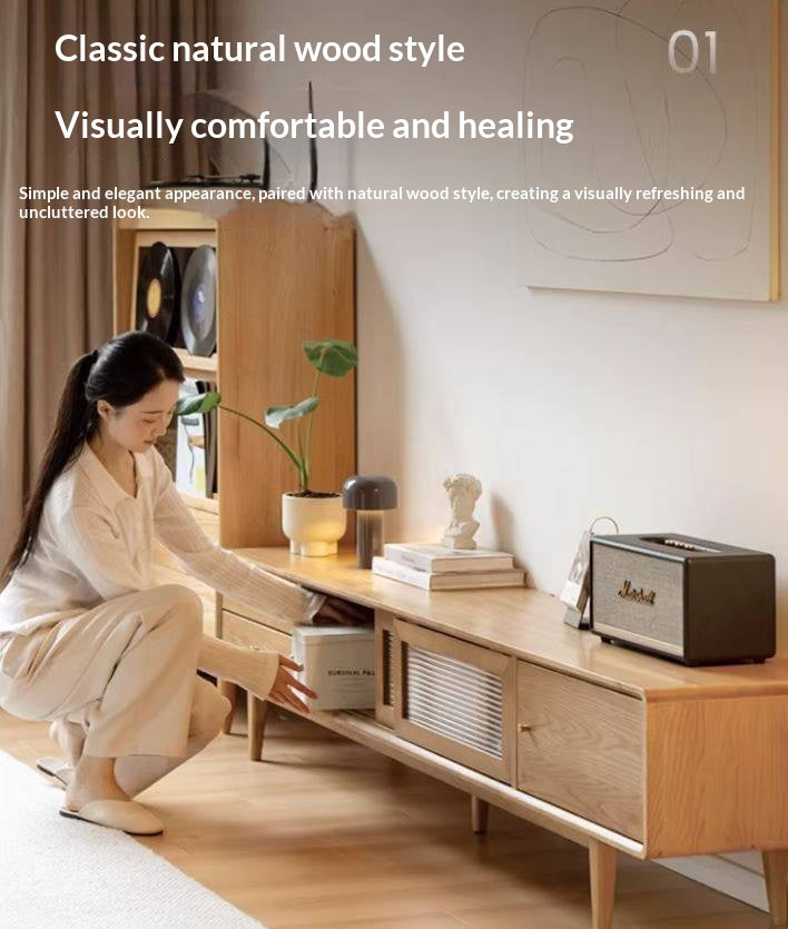 Ash Solid Wood Modern Locker Floor TV Cabinet.