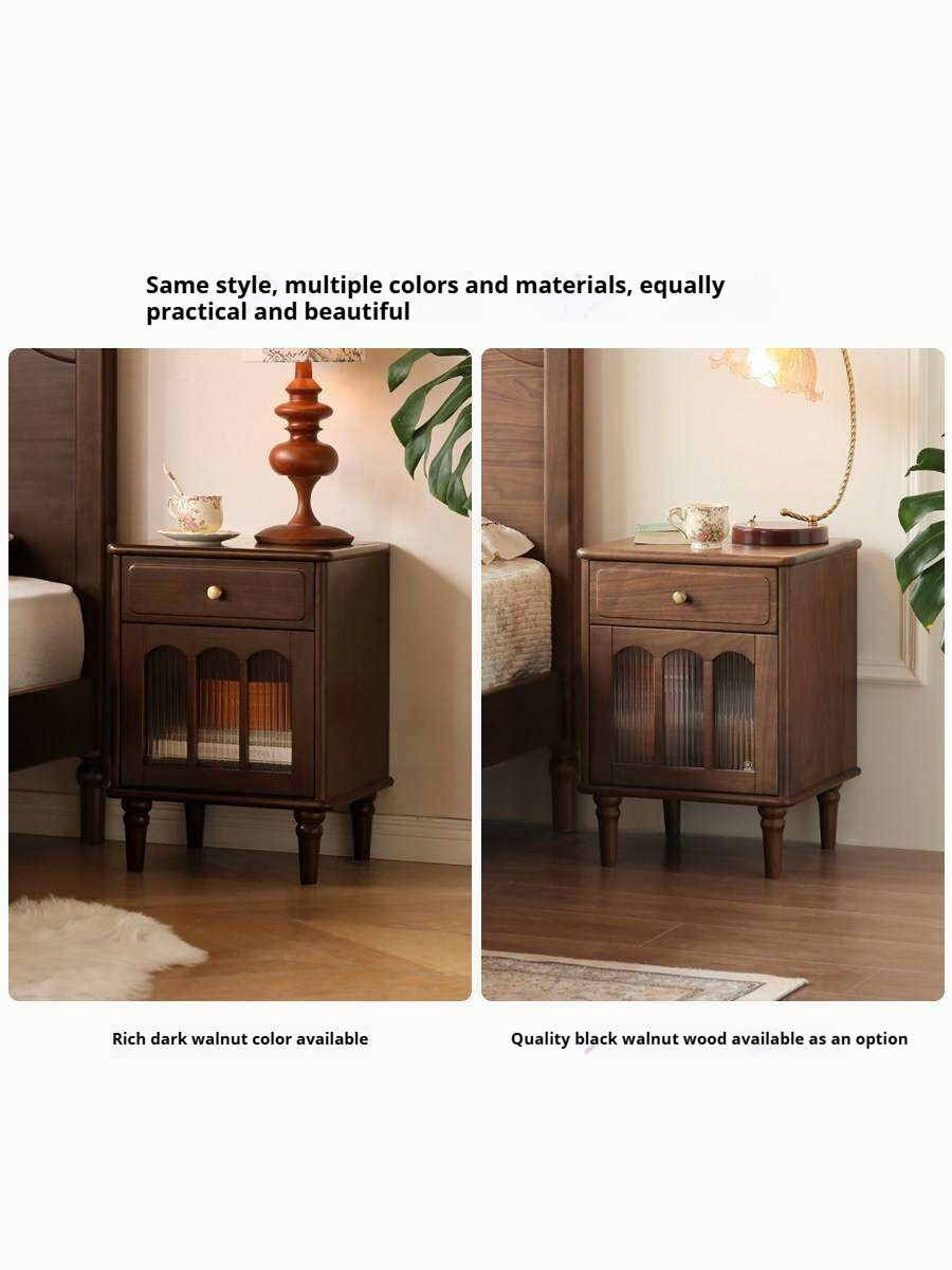 Solid RubberWood French Retro Style Black Nightstand